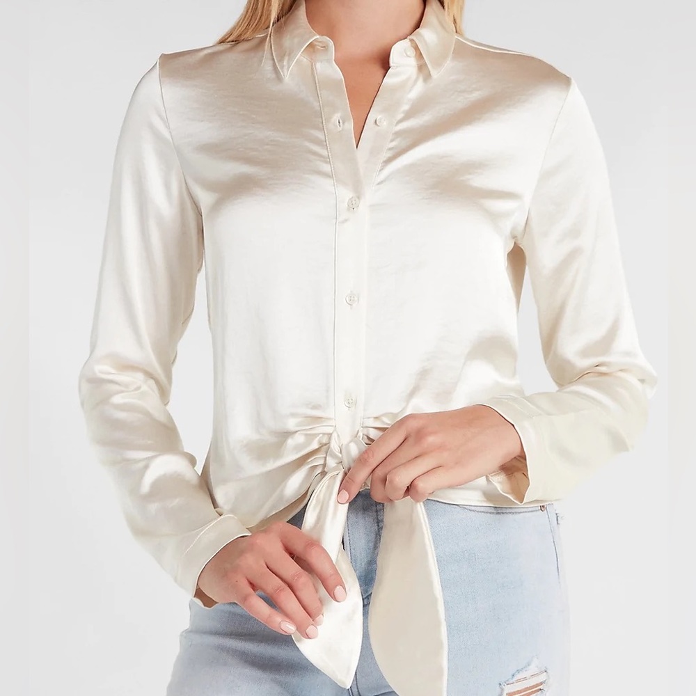 Express satin tie front portfolio shirt